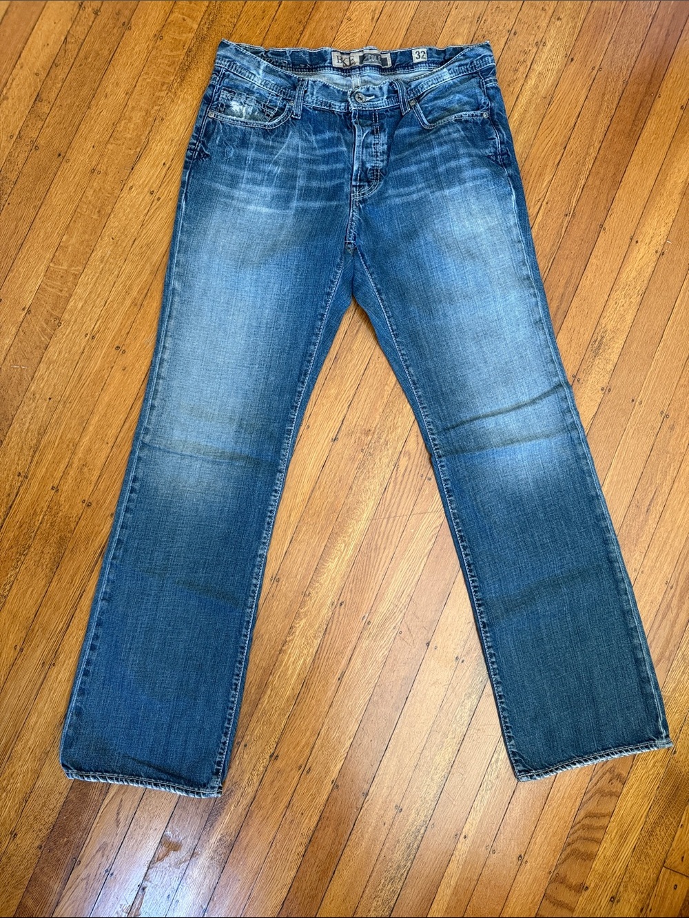 Vintage Buckle Men's Faded Blue Straight Jeans